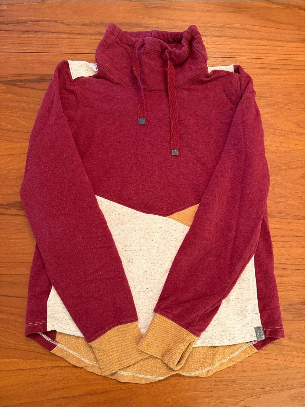 L.L. Bean Burgundy Colorblock Turtleneck with Cream and Mustard Panels